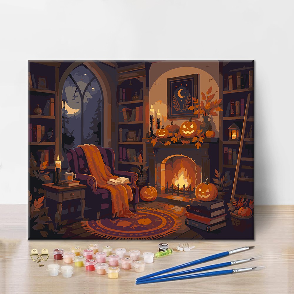 居心地のよいハロウィン図書館 – 数字で塗り絵