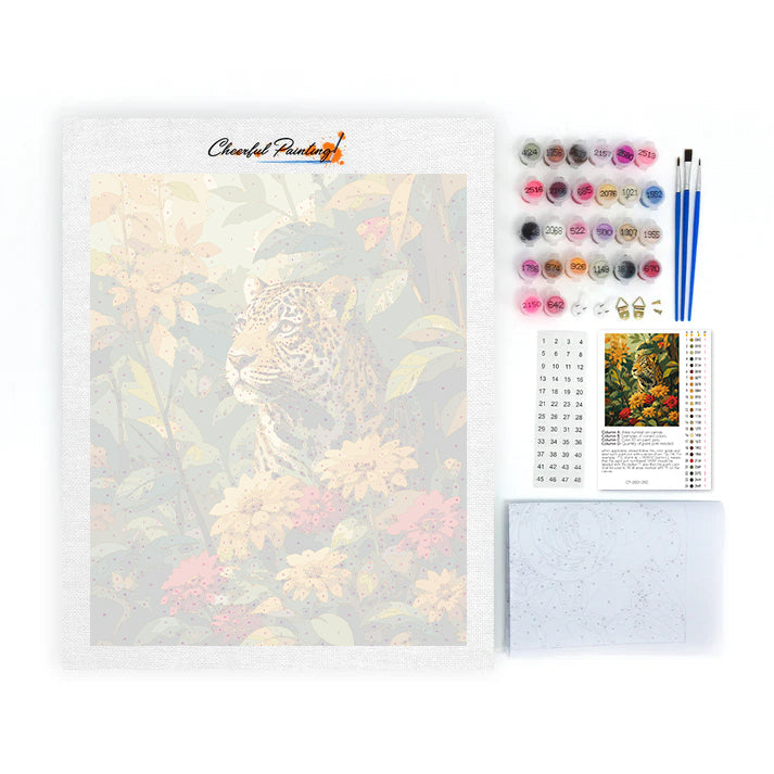 南国の花の中のヒョウ – 数字で塗り絵