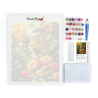 南国の花の中のヒョウ – 数字で塗り絵