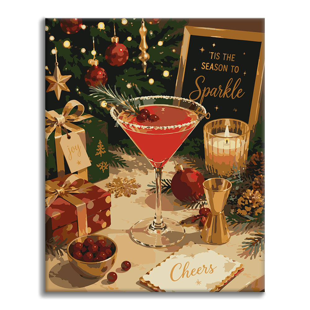 クリスマスカクテルの乾杯 – 数字で塗り絵