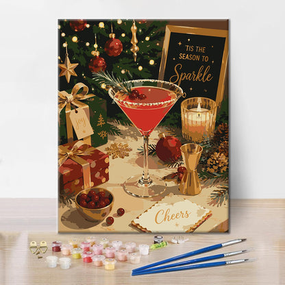 クリスマスカクテルの乾杯 – 数字で塗り絵