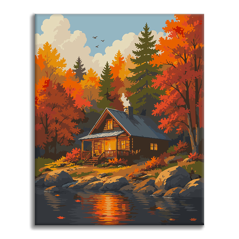 水辺の森の山小屋 – 数字で塗り絵