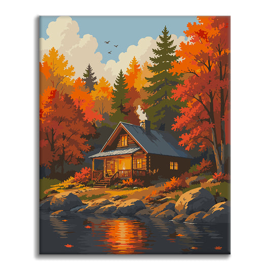 水辺の森の山小屋 – 数字で塗り絵