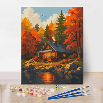 水辺の森の山小屋 – 数字で塗り絵