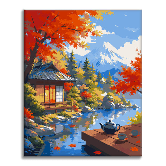 富士山と日本のパビリオン – 数字で塗り絵