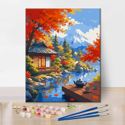 富士山と日本のパビリオン – 数字で塗り絵