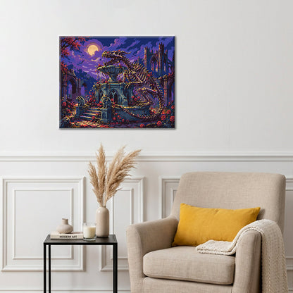 ゴシック庭園の恐竜骨格 – 数字で塗り絵