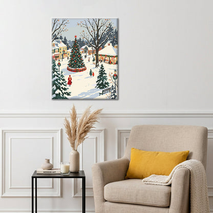 雪の町のクリスマスツリー – 数字で塗り絵