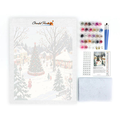 雪の町のクリスマスツリー – 数字で塗り絵