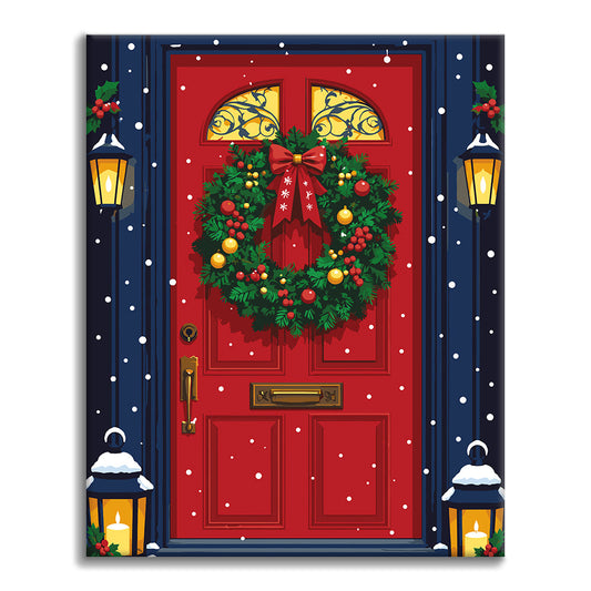 クリスマスリースの赤い扉 – 数字で塗り絵