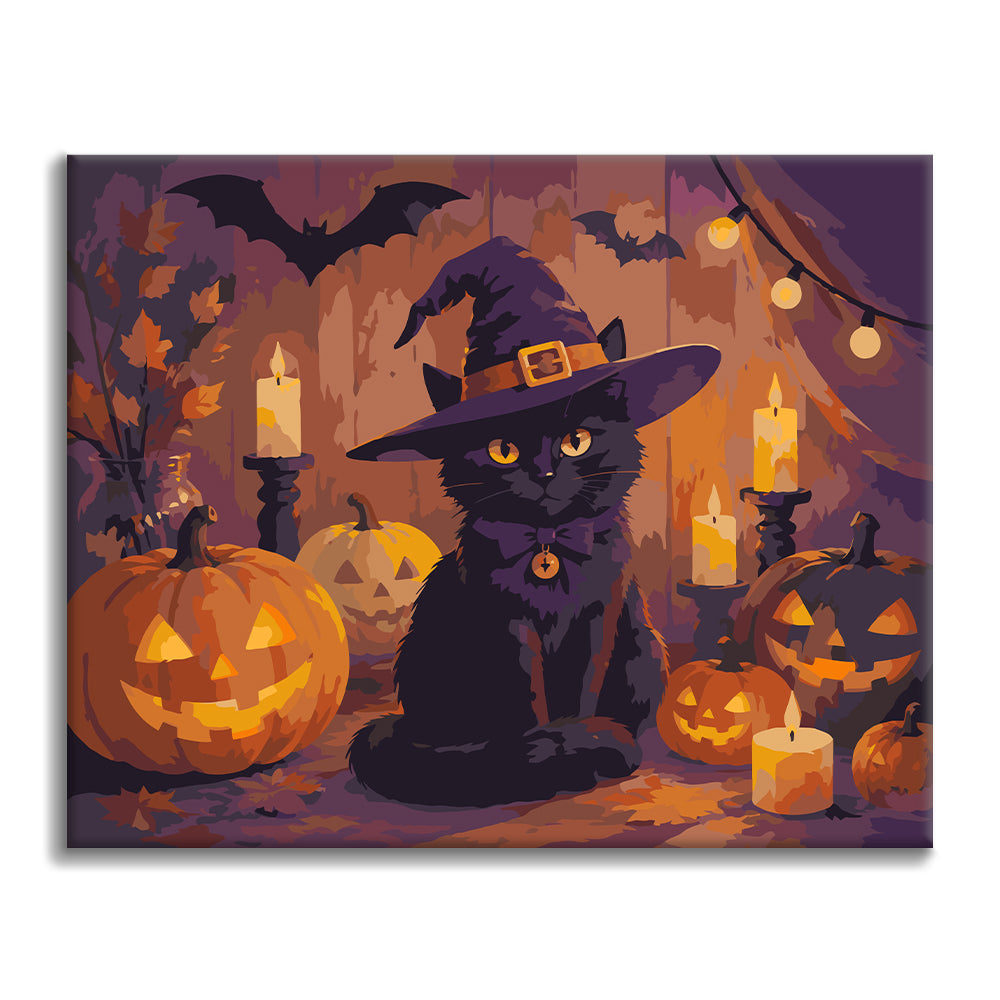 ハロウィンカボチャと黒猫 – 数字で塗り絵