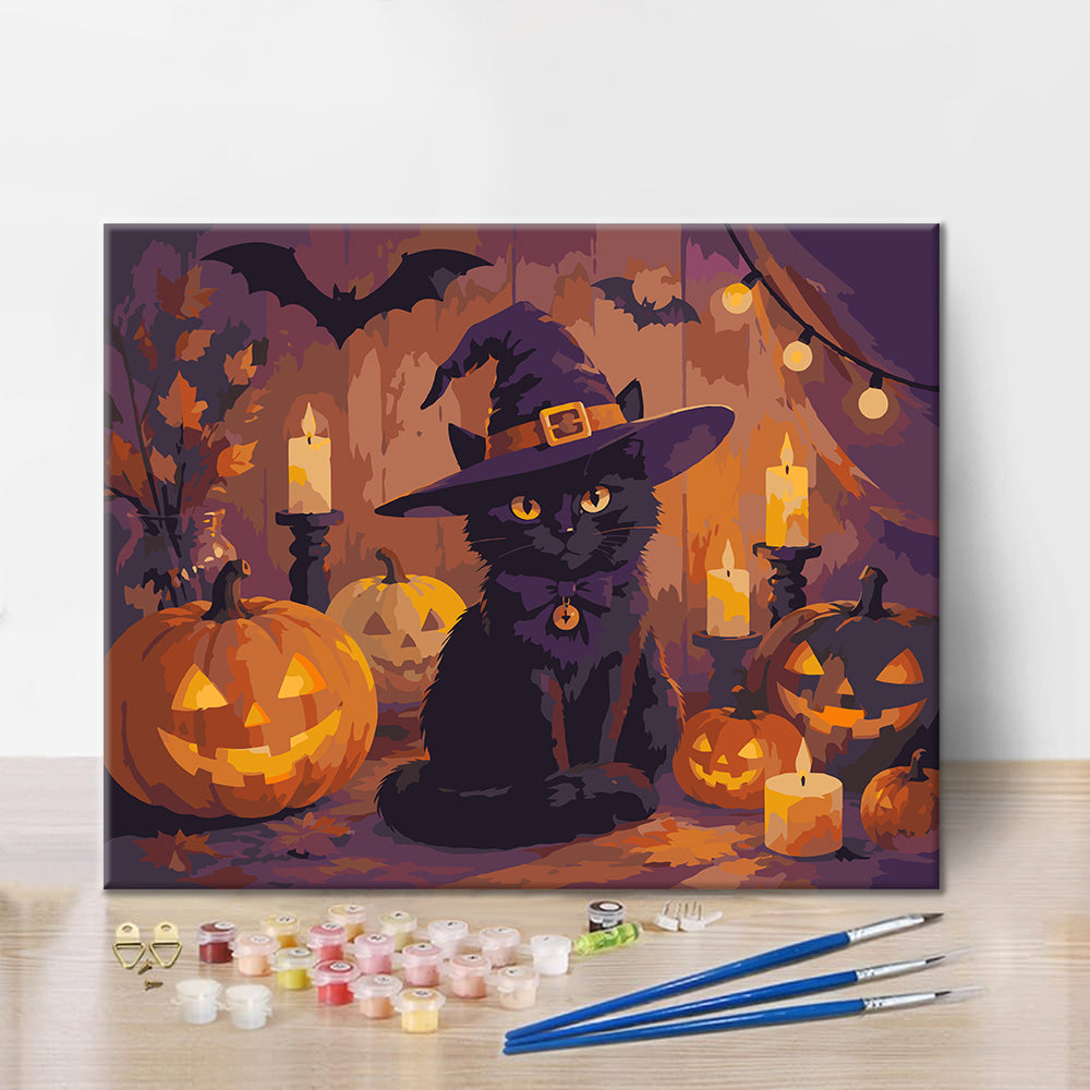 ハロウィンカボチャと黒猫 – 数字で塗り絵