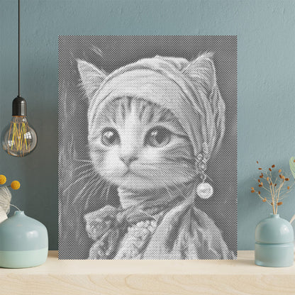真珠の耳飾りの猫 - 点描画
