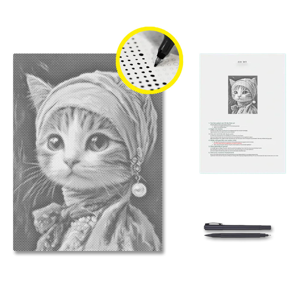 真珠の耳飾りの猫 - 点描画