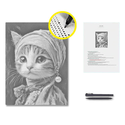 真珠の耳飾りの猫 - 点描画