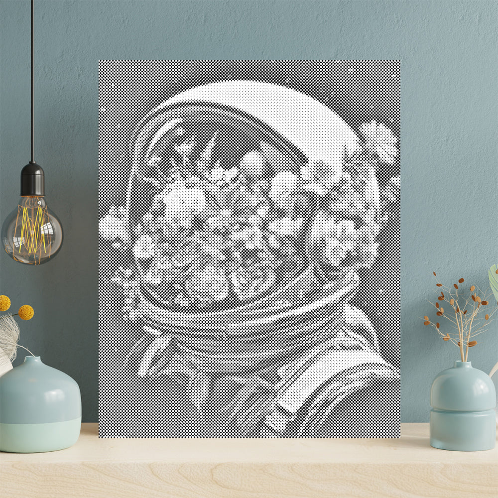 花でいっぱいの宇宙ヘルメット - 点描画