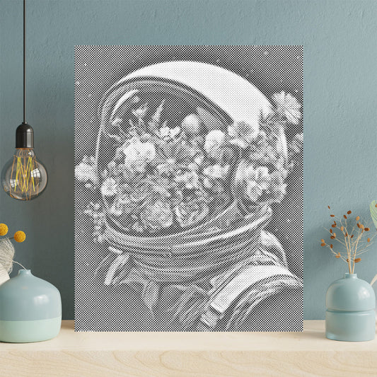 花でいっぱいの宇宙ヘルメット - 点描画キット