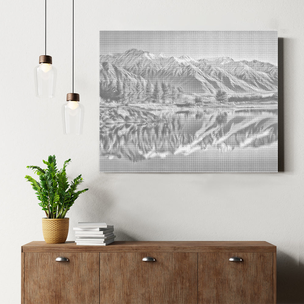 雪山とニュージーランドの湖 - 点描画キット