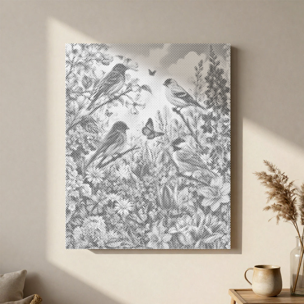 春の庭と小鳥 - 点描画キット