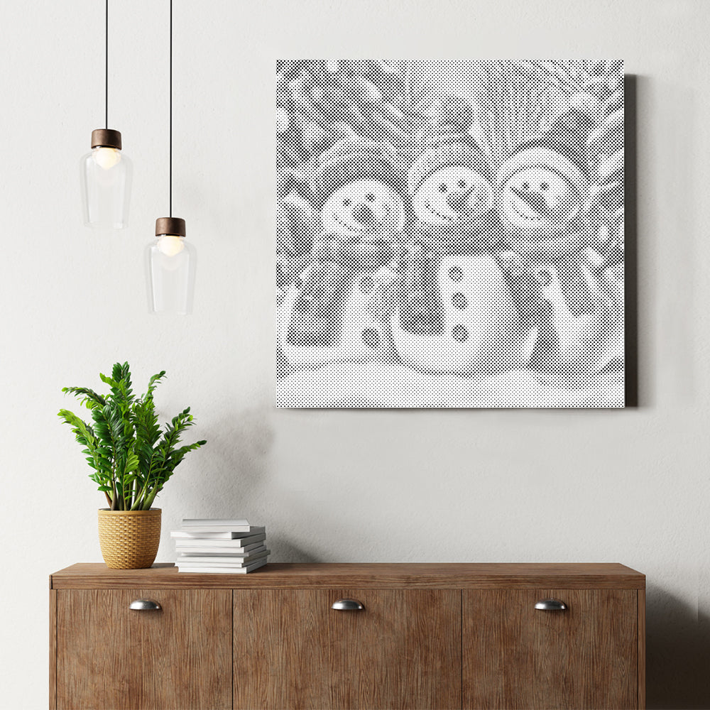 雪景色の3人のスノーマン - 点描画キット