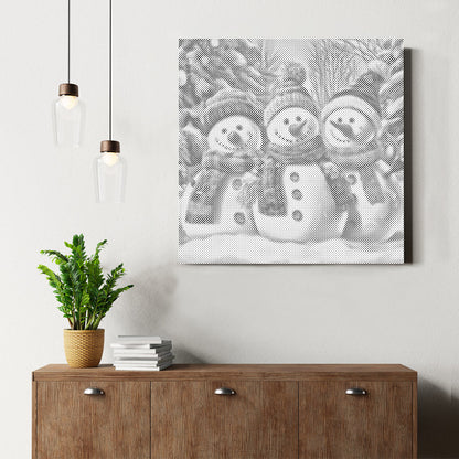 雪景色の3人のスノーマン - 点描画キット