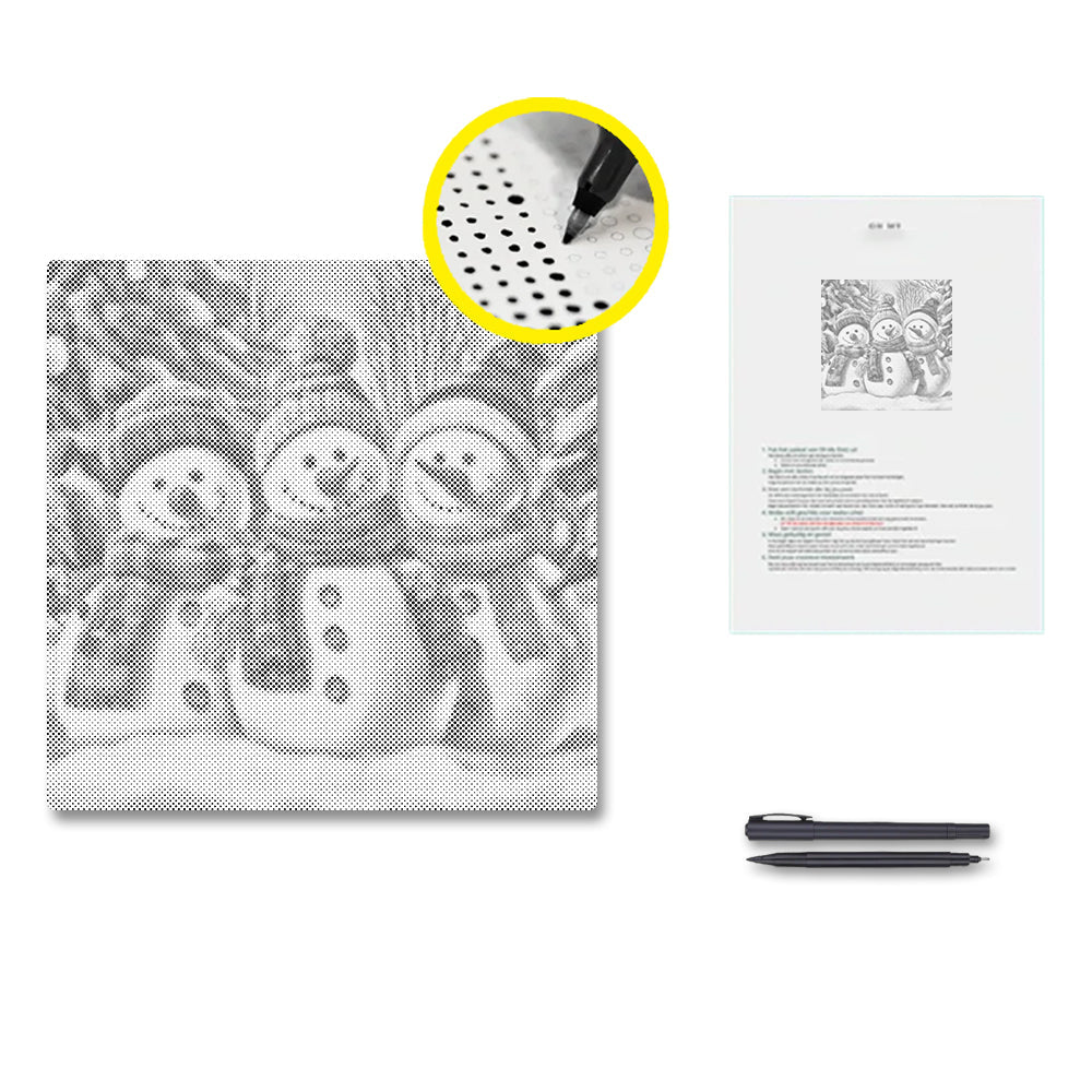 雪景色の3人のスノーマン - 点描画キット