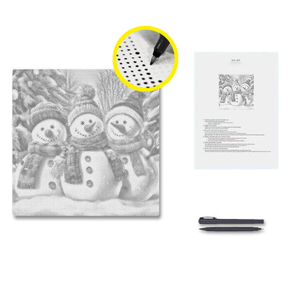 雪景色の3人のスノーマン - 点描画キット
