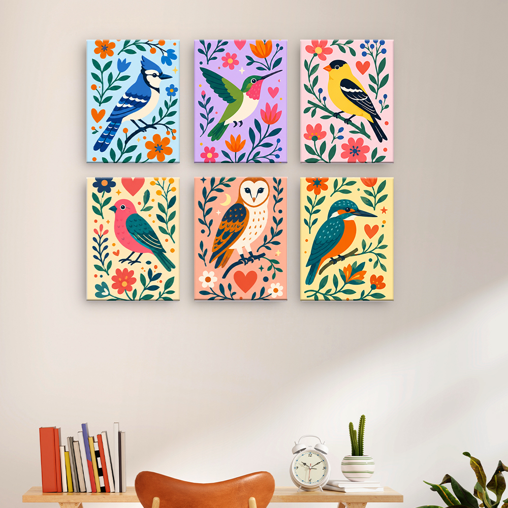 鳥たちが咲き誇る - 数字塗り絵ミニアート