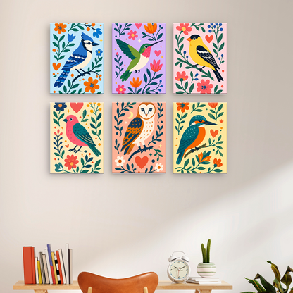 鳥たちが咲き誇る - 数字塗り絵ミニアート