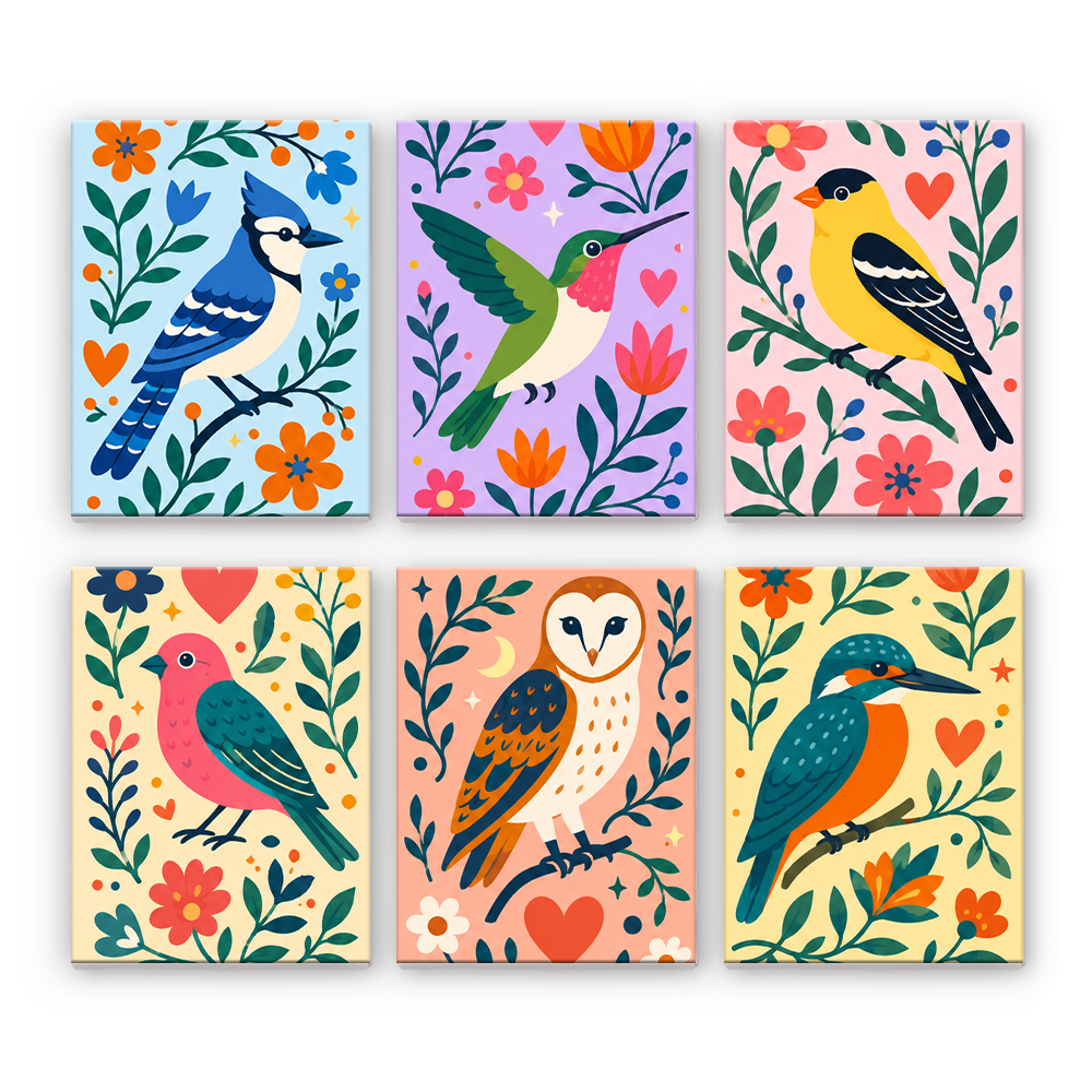 鳥たちが咲き誇る - 数字塗り絵ミニアート
