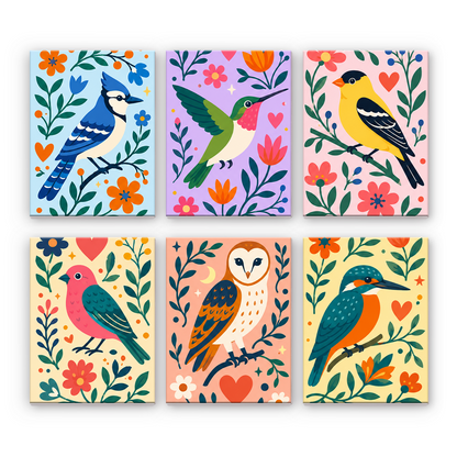 鳥たちが咲き誇る - 数字塗り絵ミニアート