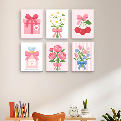 リボン、花、そしてチェリー - 数字塗り絵ミニアート
