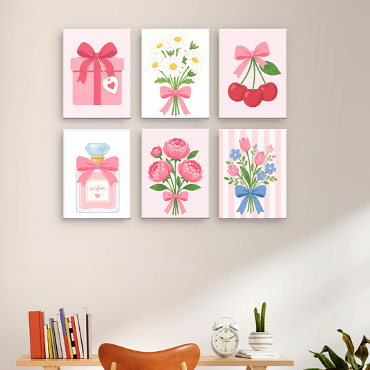 リボン、花、そしてチェリー - 数字塗り絵ミニアート