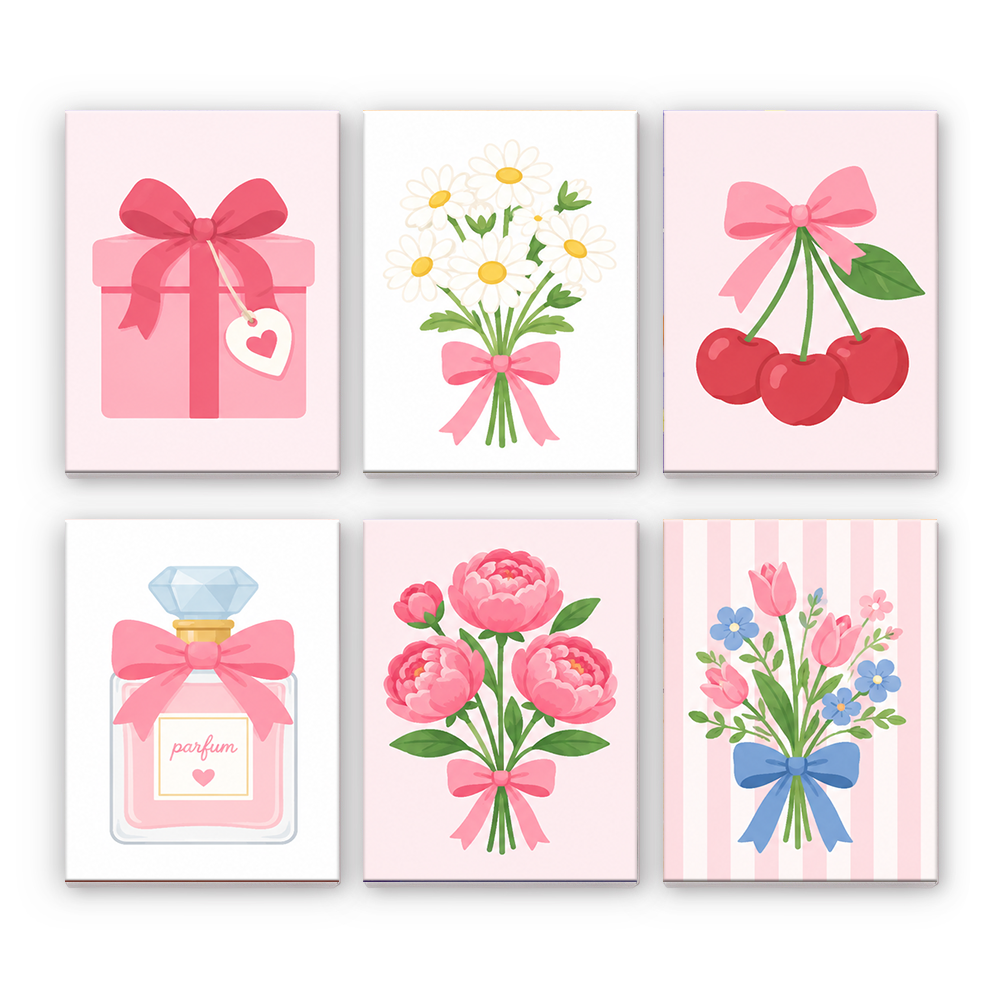 リボン、花、そしてチェリー - 数字塗り絵ミニアート