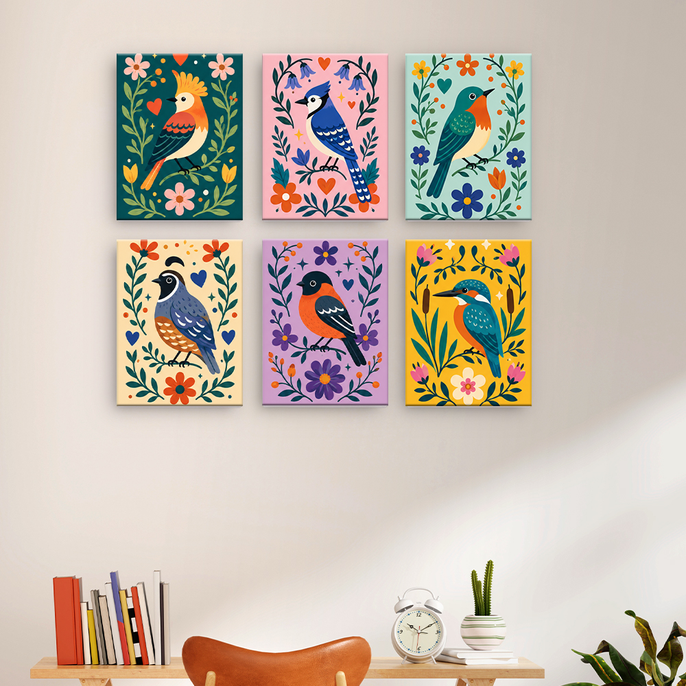 色鮮やかな鳴き鳥たち - 数字塗り絵ミニアート