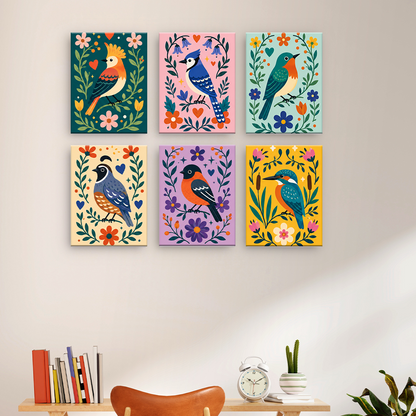 色鮮やかな鳴き鳥たち - 数字塗り絵ミニアート