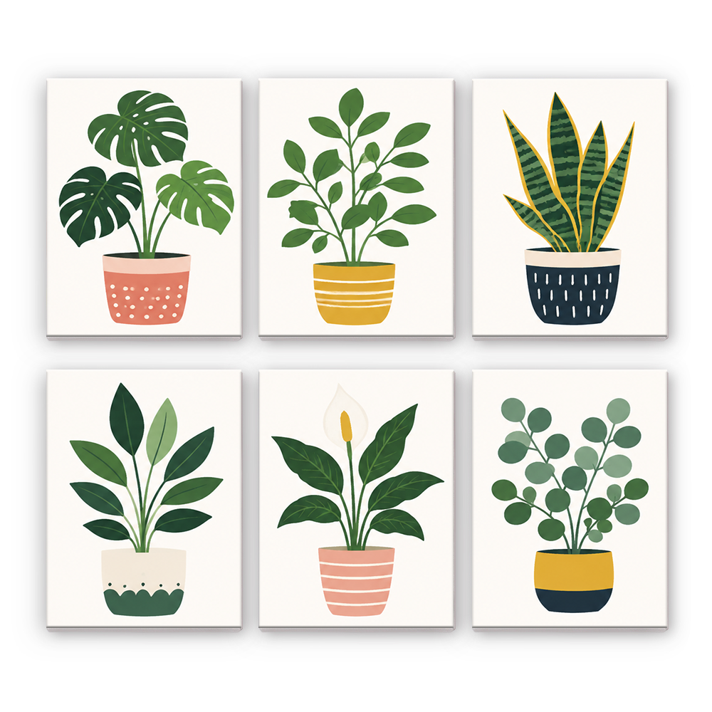 鉢植えの緑 - 数字塗り絵ミニアート
