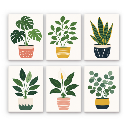 鉢植えの緑 - 数字塗り絵ミニアート