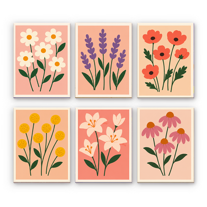 シンプルな庭の花々 - 数字塗り絵ミニアート