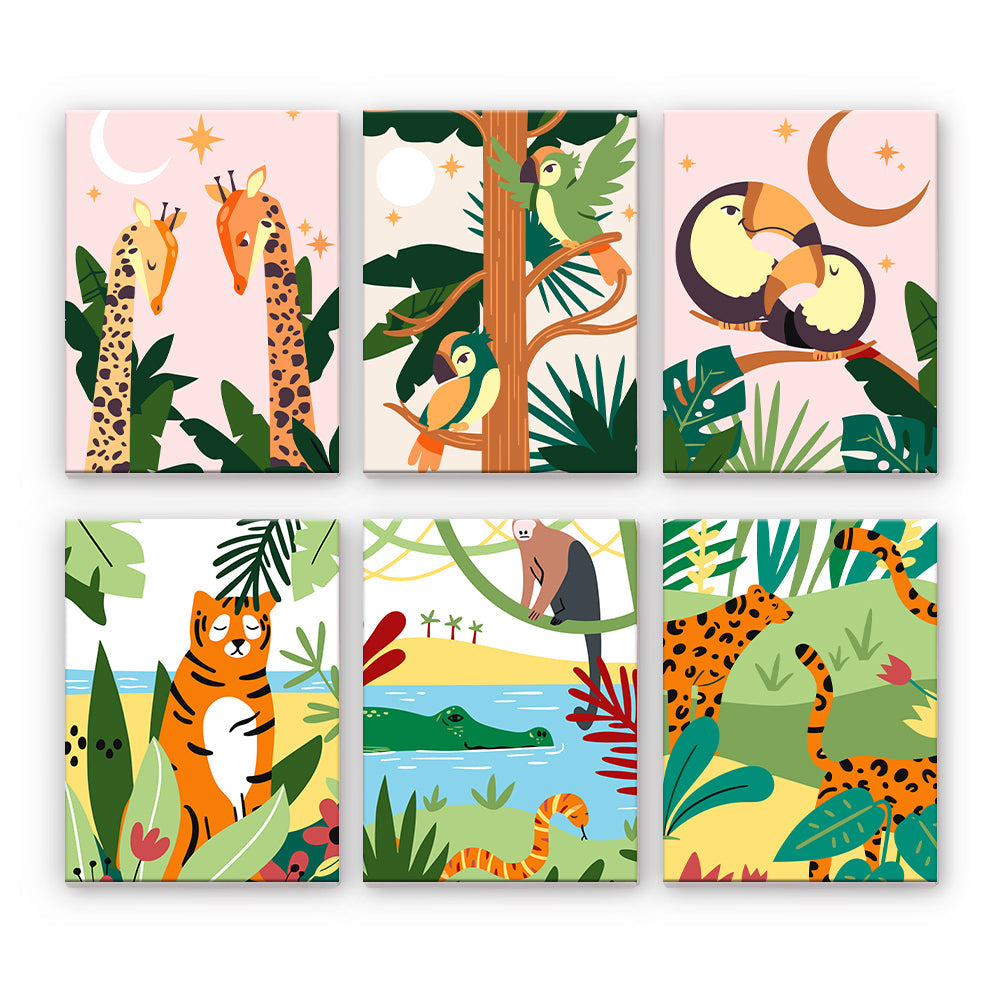 ジャングルの動物のコラージュ - 数字塗り絵ミニアート