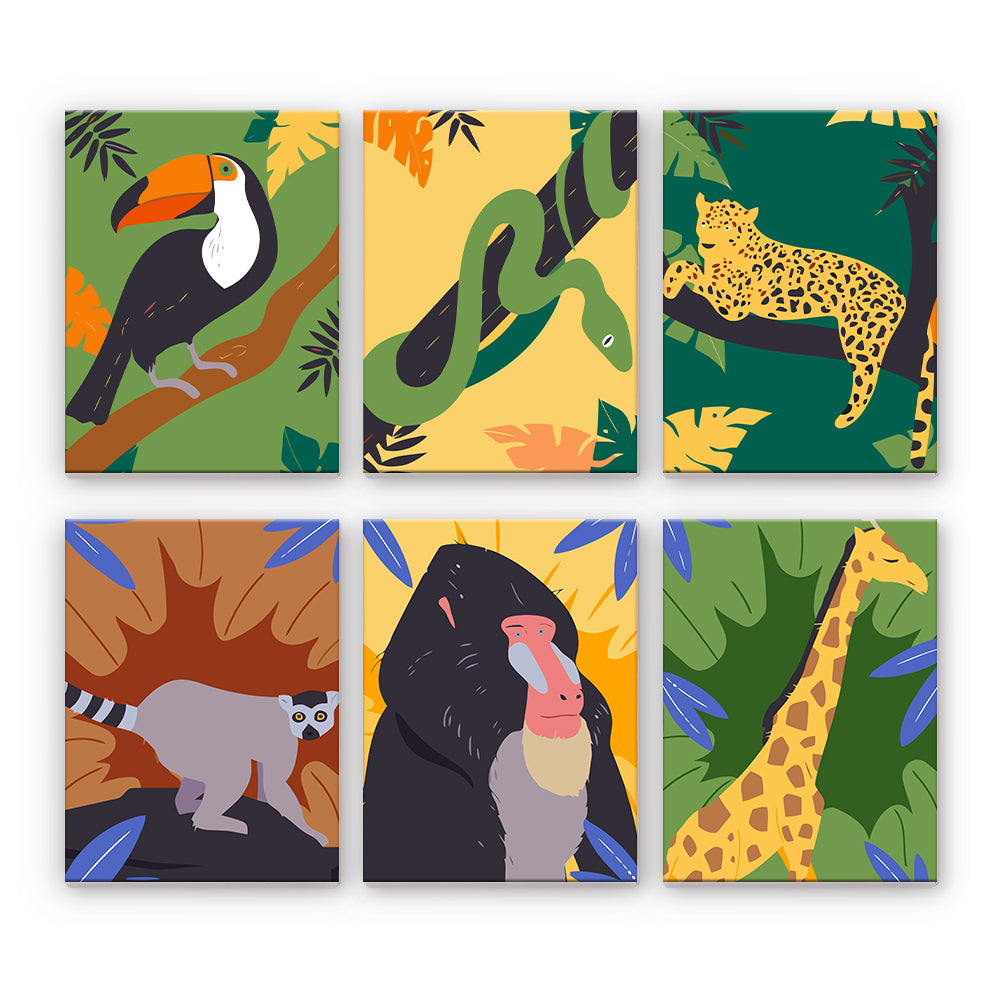 熱帯ジャングルの動物 - 数字塗り絵ミニアート