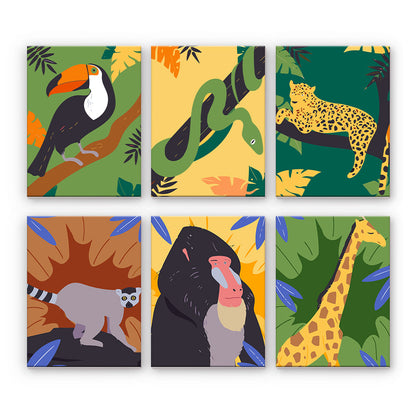 熱帯ジャングルの動物 - 数字塗り絵ミニアート