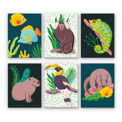 熱帯雨林の動物 - 数字塗り絵ミニアート