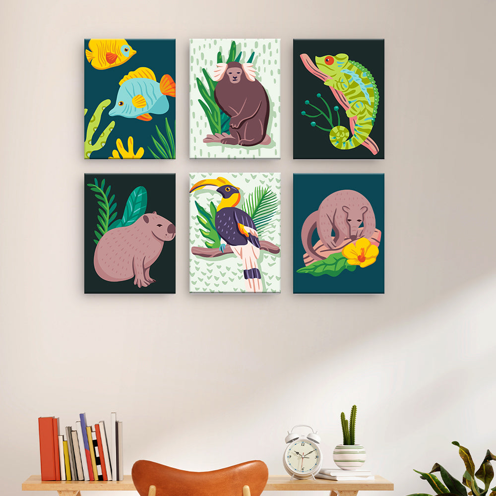 熱帯雨林の動物 - 数字塗り絵ミニアート