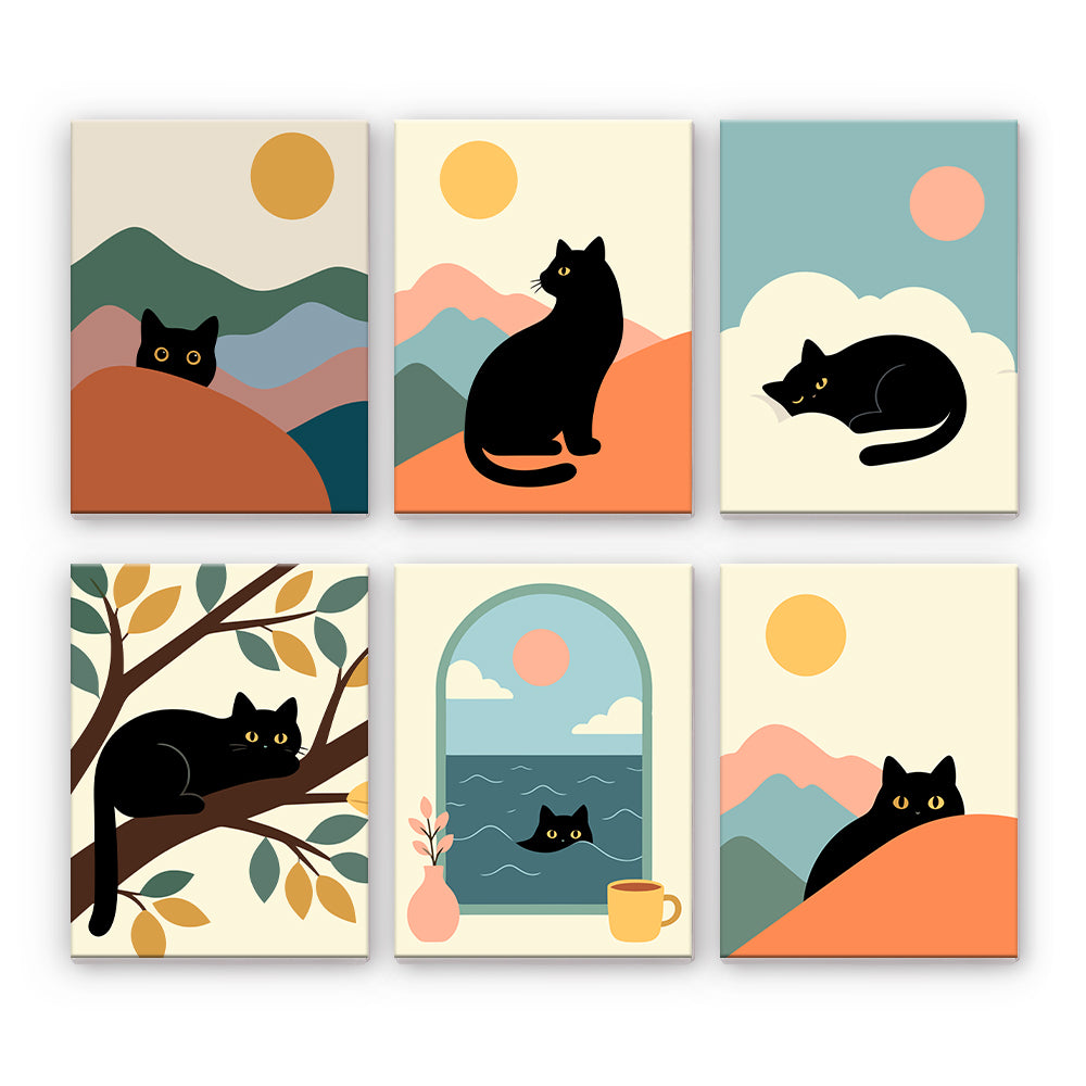 黒猫と風景 - 数字塗り絵ミニアート