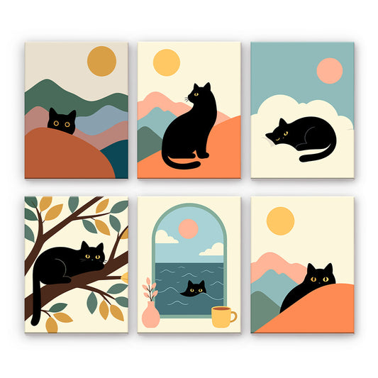 黒猫と風景 - 数字塗り絵ミニアート