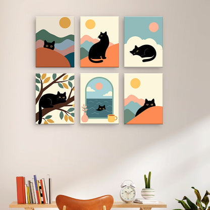 黒猫と風景 - 数字塗り絵ミニアート
