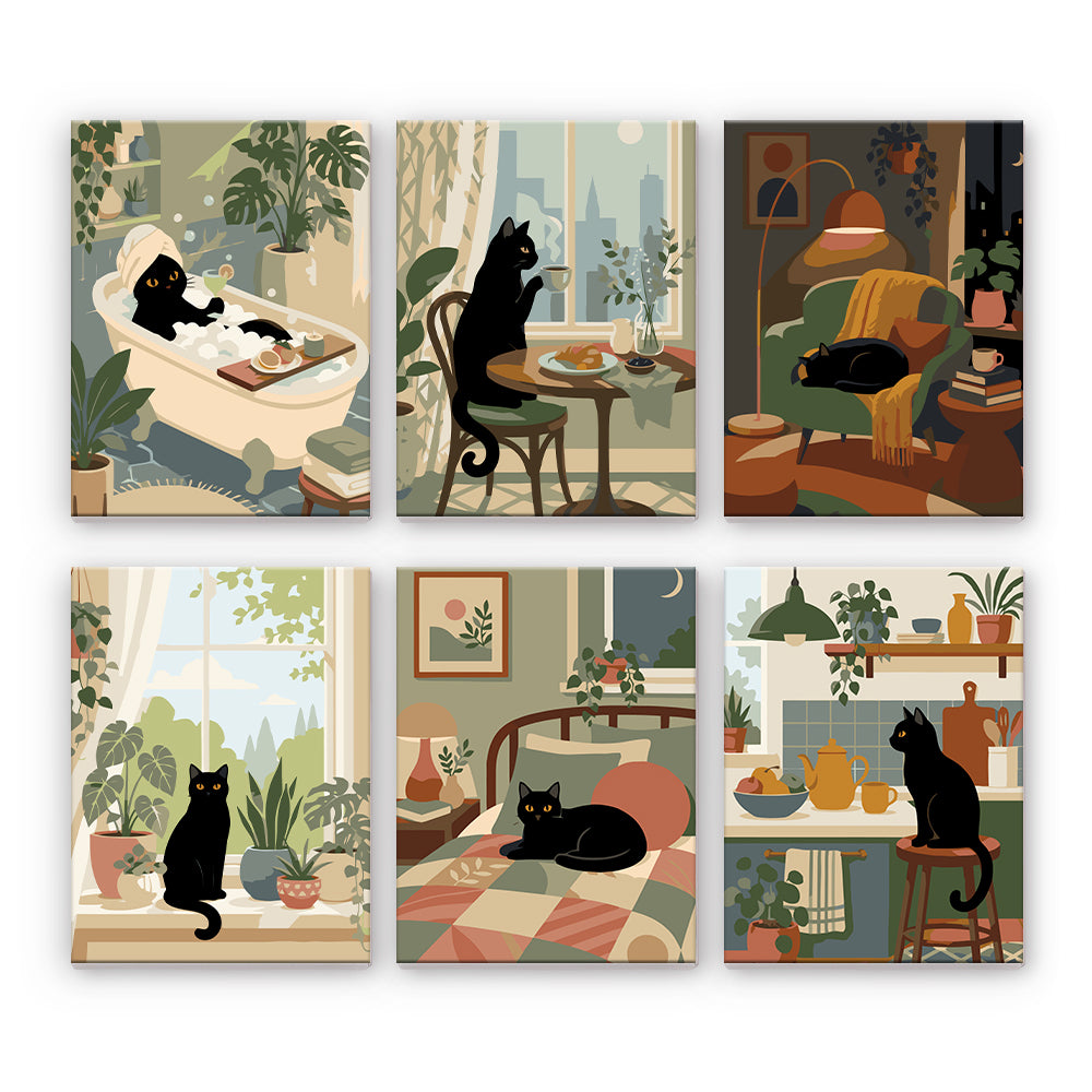 居心地の良い猫のインテリア - 数字塗り絵ミニアート