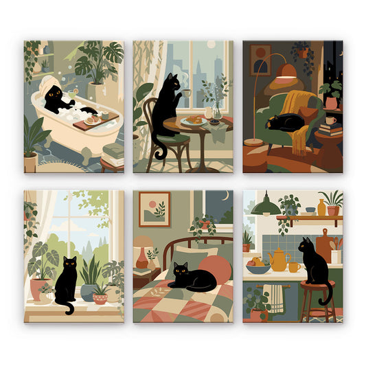 居心地の良い猫のインテリア - 数字塗り絵ミニアート