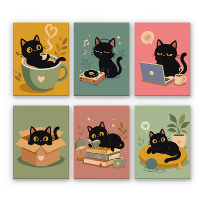 遊び心のある黒猫 - 数字塗り絵ミニアート